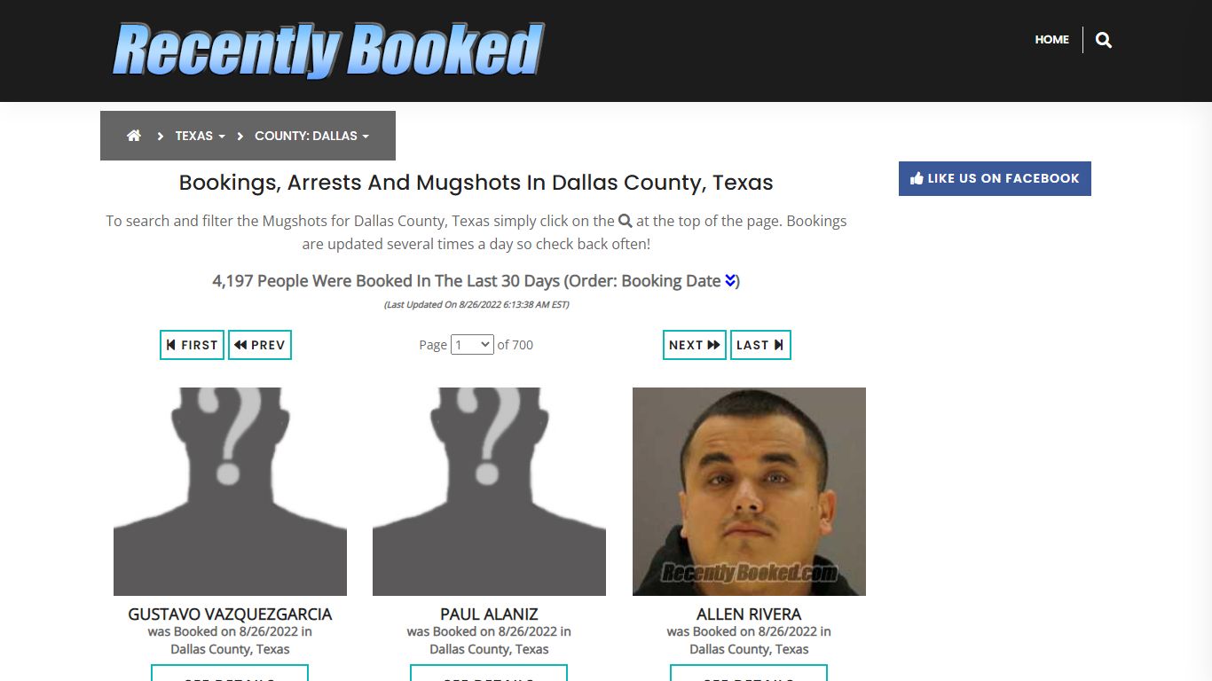 Recent bookings, Arrests, Mugshots in Dallas County, Texas